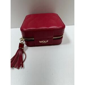 Wolf Designs Red Leather Travel Jewelry Case 5.50”X4” Removable Tray Vintage